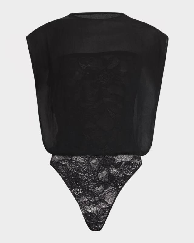 Boxy Chiffon Lace Bodysuit